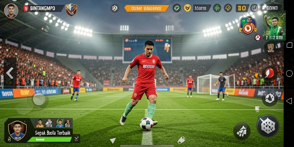 Tangkapan layar menampilkan pertandingan sepak bola yang mendebarkan di BINTANGMPO.