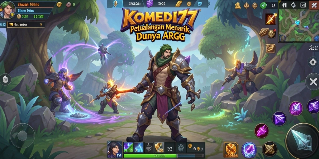 Screenshot gameplay KOMEDI77 menunjukkan pertarungan seru dan karakter unik.