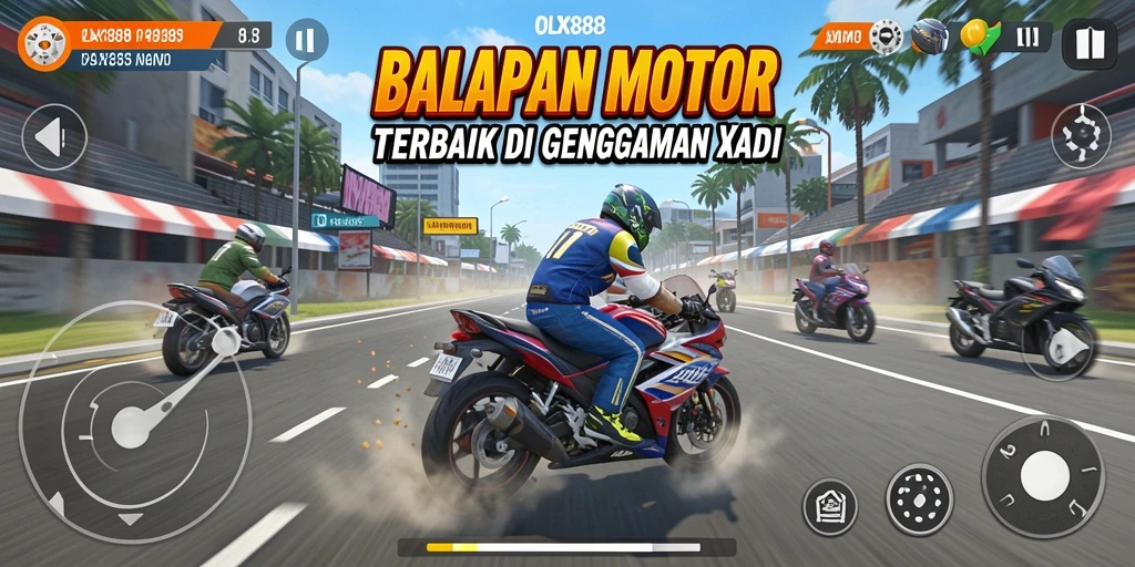 Tampilan gameplay seru di OLX888 dengan aksi balapan motor yang mendebarkan.