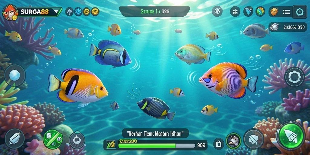 Tampilan gameplay seru dalam SURGA88 saat menangkap ikan.